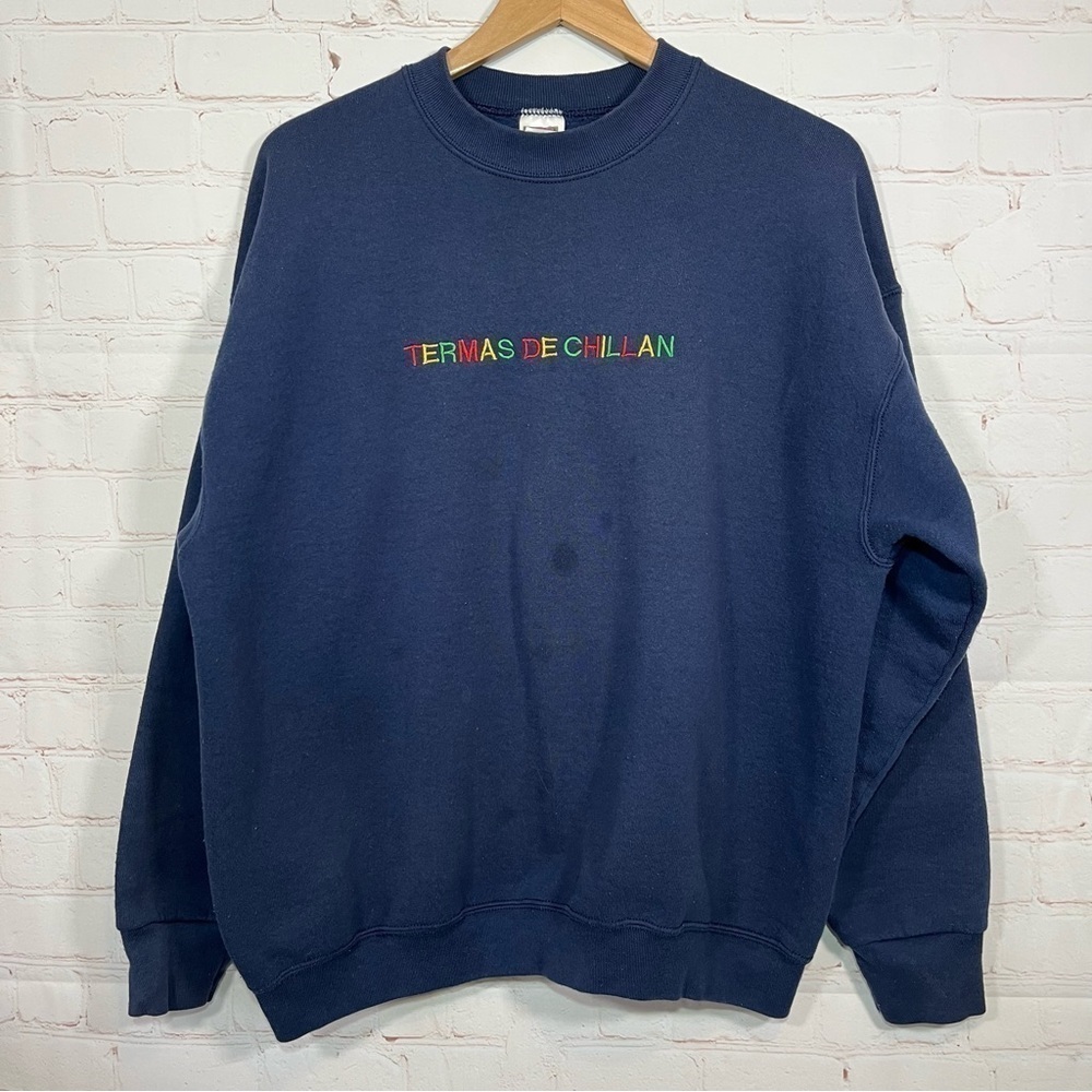 Vintage Termas De Chillan Sweatshirt Mens XL Blue Embroidered